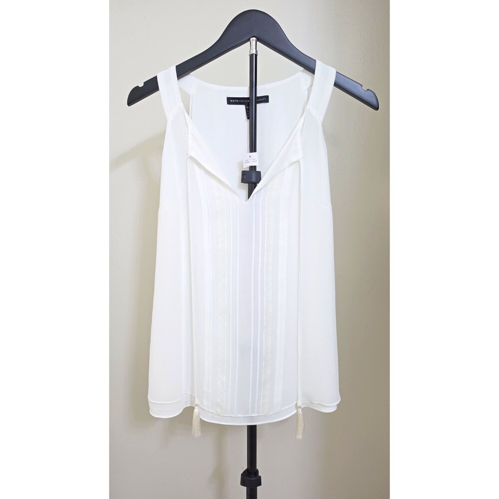 White House Black Market White Chiffon V-Neck Sleeveless Pleated Blouse Sz XS